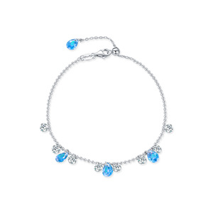 S925 Silver Chain <b>Bracelet</b> With Blue Water Drop Crystal Rhinestones Classic Everyday Wear Women's Jewelry - Product Image 1