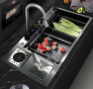 Évier <span class=keywords><strong>de</strong></span> <span class=keywords><strong>cuisine</strong></span> <span class=keywords><strong>de</strong></span> luxe en acier inoxydable 201, universel, pratique, intelligent, multifonctionnel, évier simple avec couvercle <span class=keywords><strong>de</strong></span> poubelle et accessoires - Product Image 3