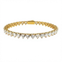 Bracelet Tennis Hiphop en Acier Inoxydable Plaqué Or avec Cœur en Zircon Cubique, Fermoir à Ressort, Anti-ternissement, Étanche, Bijoux pour Femme, Saint-Valentin