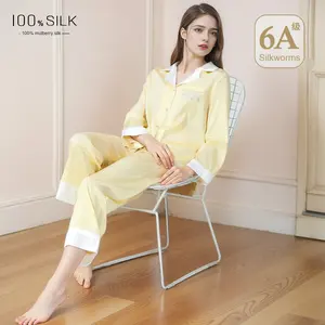 Conjunto de pijamas de gama alta informales de seda de morera 100% para mujer 19 Mumi, satén de peso pesado, transpirable, estilo de verano, logotipo frontal, talla 3XL - Product Image 3