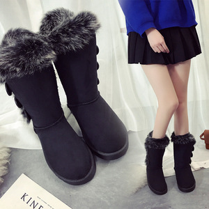 Bottes de neige d'hiver au genou en coton pour femmes grande taille bouton doublé polaire épaissi cuir suédé Heattech caoutchouc/peluche/PU - Product Image 3