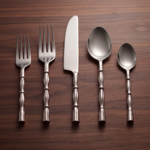 Elegante Juego de Cubiertos Estilo Bambú de Acero Inoxidable con Acabado Espejo y Mango Segmentado de Bambú para Bodas, Fiestas y Cenas en Casa - Product Image 1