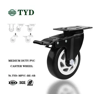 industrial caster wheel 1.5/2/2.5/3/4/5 inch brake type PVC/PU caster wheel with double bearings for machinery and equipment