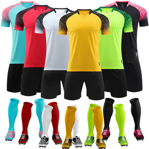 Seragam Tim Sepak Bola Dewasa Pria, Set Jersey Lengan Pendek Kerah Tegak Polos Pewarnaan Solid 100% Poliester Cetak Transfer Panas - Product Image 1