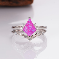 Bague de fiançailles en argent pur 925 avec opale, forme cerf-volant, finement taillée, plaquée rhodium, pierre précieuse pour cadeaux