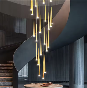 Zeal Lighting, candelabro de cristal LED dorado grande personalizado para hoteles, villas, diseño moderno de lujo, altura ajustable, escalera larga - Product Image 1