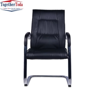 Modern Medium Back <b>Armchair</b> PU Leather Executive Guest Office Chair with Bow Base Multi-function Gliding for Meeting Table - Product Image 3