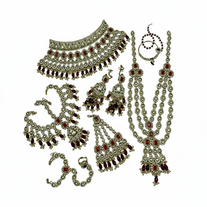 Conjunto de Joyería Étnica de Alta Calidad para Novia, Chapado en Rodio, con Circonita, Gargantilla, Aretes, Maang Tikka, para Bodas y Fiestas - Product Image 2