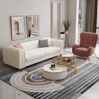 3-teiliges Chesterfield-Sofa-Set Modernes Echtleder Modulares Sofa mit Gepolsterter Rückenlehne für Wohnzimmer, Schule, Werkstatt, Büro
