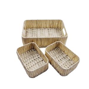 Cesta de almacenamiento de ratán rectangular con asa para refrigerios, cosméticos de escritorio, tamaño L - Product Image 5