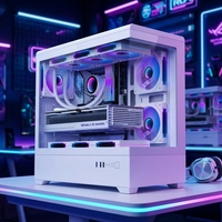 Mid Tower ATX Gaming PC Case with Glass Side Panel M-ATX Power Supply Cooling Fans USB3.0 7 Slots for Gamers