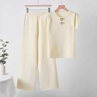 Ensemble deux pièces tricoté haut de gamme pour femme, été 2026, transfrontalier, polyvalent, ample, uni, avec pantalon large à manches courtes