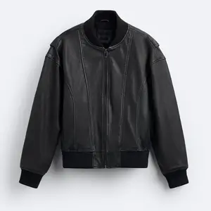 ZATRHMBM Men's Clothing 2023 Autumn and Winter Imitation Leather Jacket Coat Retro Round Neck Long Sleeve Men's Jacket