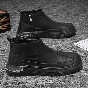 Mens High Top <b>Boots</b> Retro Shoes Comfort Lace-up Zip Closure Breathable Trendy Outdoor Workwear Stretch Fabric Shoes - Product Image 2