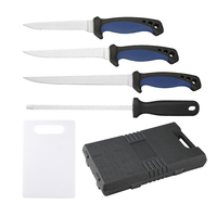 Ensemble de couteaux de chasse tactiques en acier inoxydable avec manche en plastique bleu et boîte en plastique
