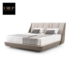 Modern büyük başlık yatak odası mobilyası sıcak satış hakiki deri modern king-size yatak çift kişilik yatak döşemeli başlık
