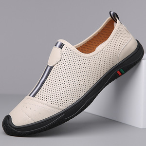 Chaussures bateau pour hommes en cuir véritable respirant, à enfiler, bout rond, doublure en mesh, semelle extérieure en caoutchouc, semelle intermédiaire en EVA - Product Image 1