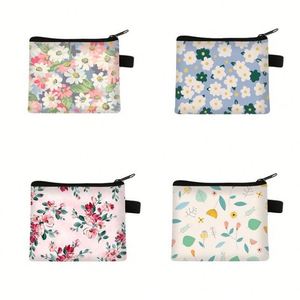 Custom Print <b>Cute</b> Student Girls Coin <b>Purse</b> Polyester Change Storage Bag Flowers Printing Coin Bag - Product Image 2