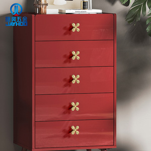 Jiehao Nordic Four Leaf Clover Brass Handle Gold Silver Minimalist Drawer Wardrobe Cabinet Knob Durable Design - Product Image 3