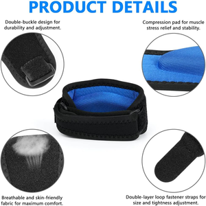 Quần vợt khuỷu tay cú đúp có thể điều chỉnh móc và vòng lặp khuỷu tay hỗ trợ cú đúp bảo vệ pad cho quần vợt bóng rổ cầu lông hoặc tập thể dục - Product Image 2