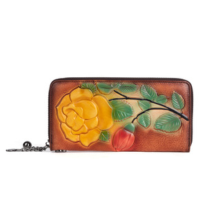 Ando Bag Women's Floral Embossed Genuine Cowhide Leather Long <b>Zip</b> Around <b>Wallet</b> Wristlet - Product Image 5