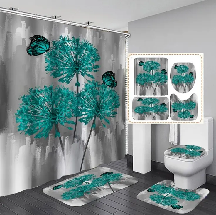 Wholesale Custom Cheap Price Shower Curtain Sets 4 Pieces, Shower Curtain for Bathroom, Hotel Shower Curtains