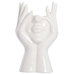 Facepalm vaso in ceramica semplice statua di ceramica bianca vaso di arte del fiore viso vaso busto a forma di testa per regali decorazione casa ufficio - Product Image 1
