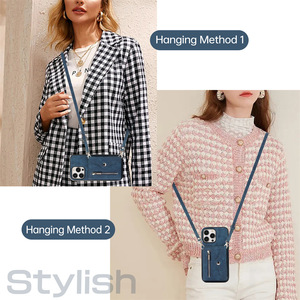 Étui de téléphone portefeuille en cuir de style professionnel de luxe avec poignet et longue bandoulière pour iPhone 15 14 <span class=keywords><strong>Pro</strong></span> Max étui de téléphone avec support - Product Image 4