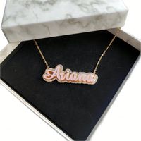 Collar de esmalte con colgante doble para mujer, joyería, regalo de Navidad, collar de nombre de esmalte personalizado chapado en oro con diamantes de imitación