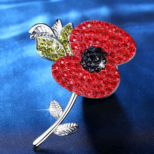 Bros Pin Bunga Poppy Berhiaskan Batu Rhinestone untuk Hari Peringatan, Souvenir Festival Peringatan - Product Image 5