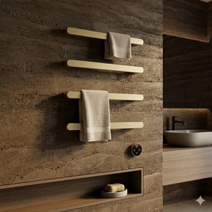 Sèche-serviettes électrique mural intelligent en acier inoxydable 304, finition or brossé de luxe, avec minuterie numérique, pour salle de bain (vente en gros) - Product Image 2
