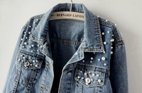 Chaqueta vaquera de mujer con perlas, suelta, fina, transpirable, cortavientos, ecológica, para primavera y otoño, venta al por mayor de fábrica, ideal para bodas.