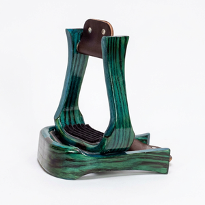 Estribos de Madera Estilo Occidental con Acabado Verde Marmoleado y Acolchado de Cuero - Product Image 1
