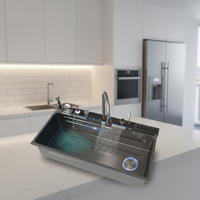 Évier de cuisine multifonctionnel en acier inoxydable 304 intelligent, grand, carré, avec robinet exclusif pour hôtels et restaurants