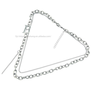 Collar de cadena doble cubana, cadena para el cuello de acero de titanio, estilo dulce y moderno para discoteca, conjunto de cadena Tanjing, collar de moda Lijing - Product Image 5