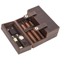 Boîte à cigares vintage en cuir véritable de style américain, motif Crazy Horse givré, avec boucle carrée, couvercle rabattable, humidor portable