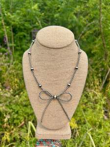 Collar de Plata de Ley con Lazo, Estilo Navajo, Perlas, Coqueto, Moderno, Collar Occidental con Lazo - Product Image 5