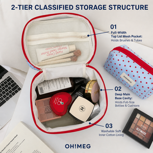Trousse de Maquillage de Voyage Matelassée en Coton Cœur Bleu Rouge Personnalisée, Ensemble de 3 Pièces, Valise de Toilette, Pochette Organisateur avec Poignée Melody pour Femme - Product Image 2