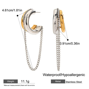 Modern Minimalist <strong>Chain</strong> Two Tone Earrings 18K Gold Silver Plated Mixed <strong>Stainless</strong> <strong>Steel</strong> Tassel Earring - Product Image 6