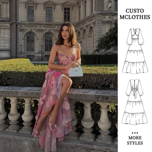 2025 модное роскошное элегантное розовое платье макси на тонких бретельках с цветочным принтом для женщин облегающее кружевное платье с оборками - Product Image 1