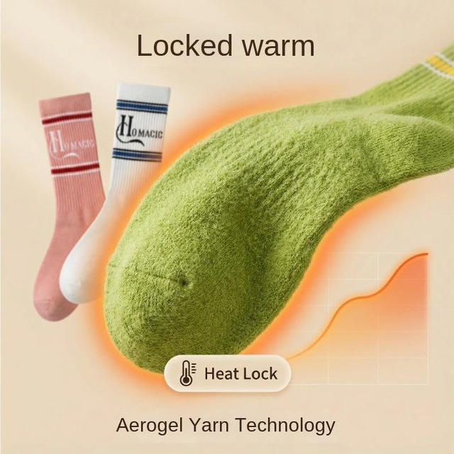 100% Polyester Knitted Crew Socks Solid Pattern Body Quick-drying Antibacterial Sweat-absorbing Warm Deodorant Thick Winter