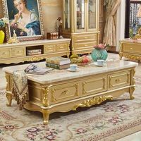 Table basse en bois massif de style européen avec tiroirs de rangement et plateau en marbre pour le salon