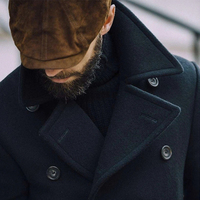 Manteau long en laine double boutonnage sur mesure de haute qualité pour homme, bleu marine, doublure satinée, épais, veste d'hiver vintage premium