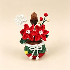 Handmade Crocheted Christmas Potted Ornament, Living Room Desktop Ambiance <b>Decoration</b>, Yarn-crocheted Flower Gift, Cross - Product Image 6