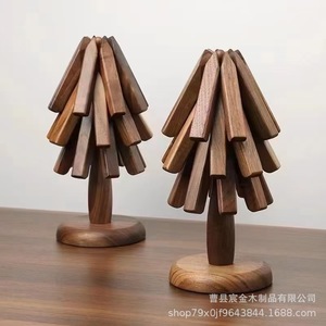 Solid Wood Tree Shaped Heat Insulation Mat Black Walnut Wood <b>Table</b> <b>Placemat</b> Pot Holder Creative Design <b>For</b> Kitchen Use - Product Image 2