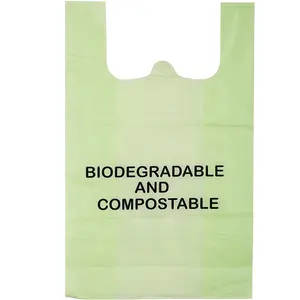 Custom Printed Logo Biodegradable Disposable T-Shirt Disposable Plastic Grocery Vest And Shopping Bag