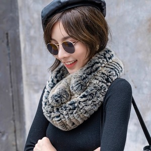 Thời trang của phụ nữ mùa đông <span class=keywords><strong>snood</strong></span> và vai bọc tay dệt kim co giãn Rex Thỏ lông vòng khăn hai mặt - Product Image 1
