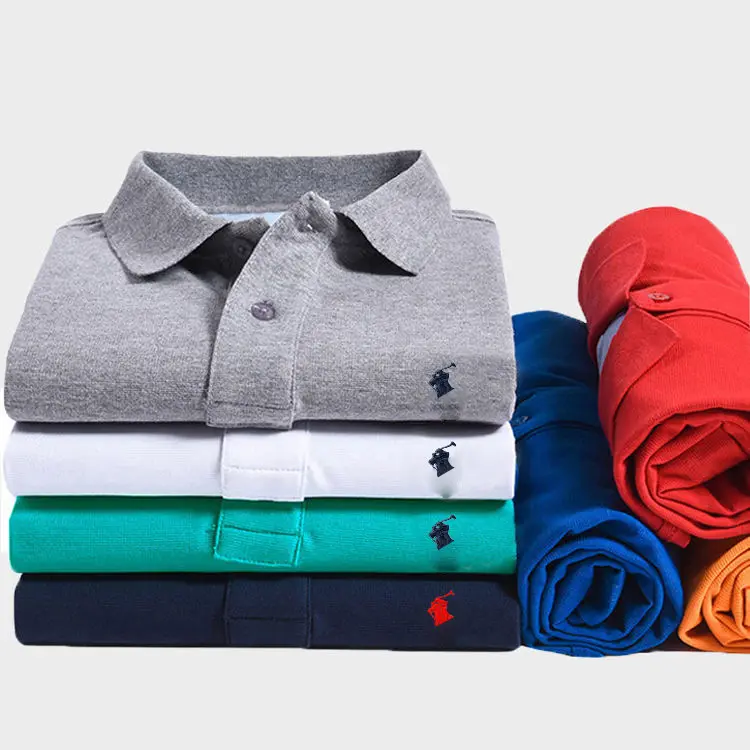 Camiseta masculina com logotipo personalizado, camisa simples bordada casual de golfe 100% algodão de manga longa lisa para homens