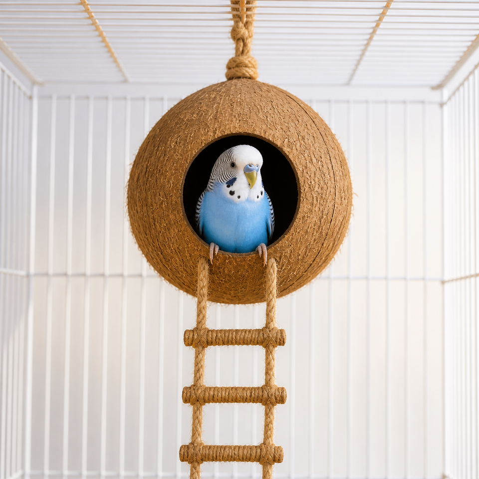 Natural Wood Bird Perch with Rope Ladder for Budgie Lovebird Java ...