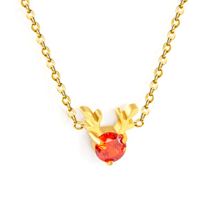 Collar de alce de Navidad para mujer, collar de acero de titanio geométrico de diamante rojo de nicho de lujo ligero de Europa y Estados Unidos - Product Image 5